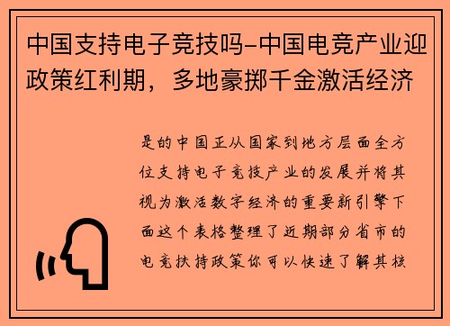 中国支持电子竞技吗-中国电竞产业迎政策红利期，多地豪掷千金激活经济新引擎