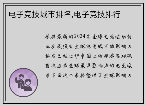 电子竞技城市排名,电子竞技排行